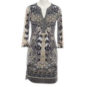 Hale Bob Tunic Dress Black and Tan Paisley Resort Dress Medium